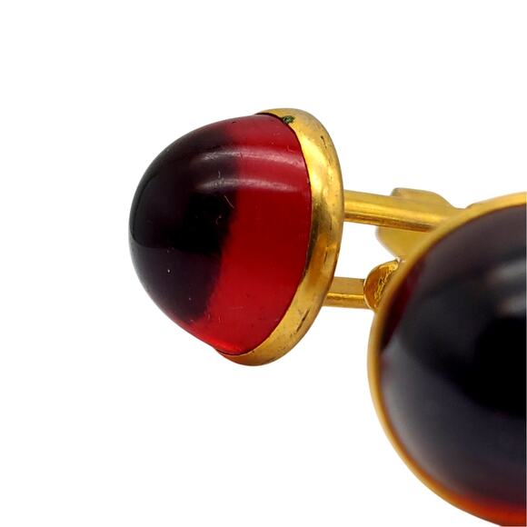 Retro Swank Red Dome Cufflinks Lucite Gold Tone Vintage MCM Mens Classic Jewelry - Picture 2 of 6